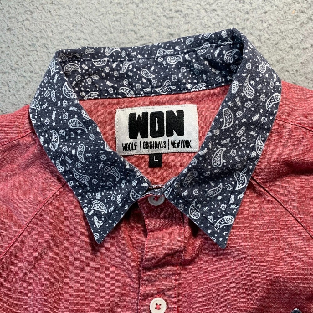 WON Woolf Originals New York Shirt Mens Large Button Up Long Sleeve Red Gray - Picture 6 of 8